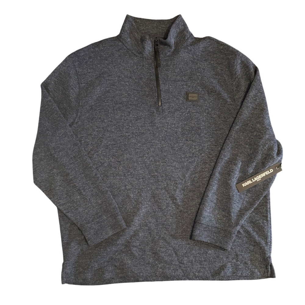 Karl Lagerfeld Paris LM3K4004 Quarter-Zip Pullover Mens XXL Navy Heather Logo